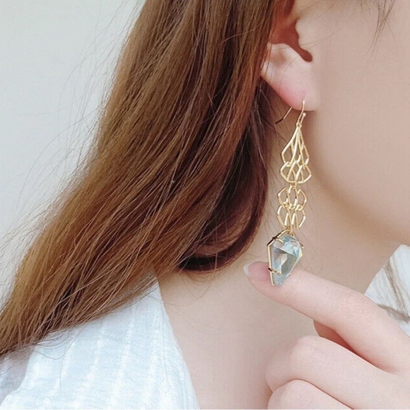 ALEXIS BITTAR • Gold Crystal Drop Long Earrings - Picture 5 of 7